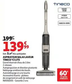 Auchan TINECO Aspirateur balai laveur Y2 LITE offre