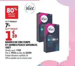 Auchan Veet Bandes de cire corps et jambes peaux sensibles offre