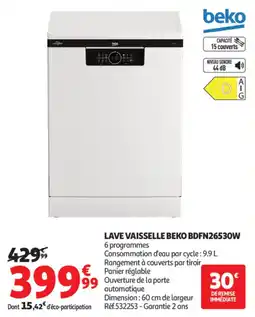 Auchan Beko Lave Vaisselle BDFN26530W offre
