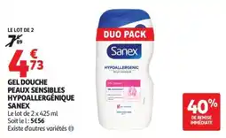 Auchan Sanex Gel douche peaux sensibles hypoallergénique offre