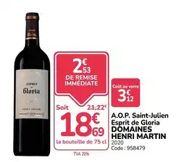 Promocash DOMAINE HENRI MARTIN Esprit de Gloria offre
