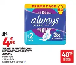 Auchan always serviettes hygiéniques ultra day avec ailettes offre