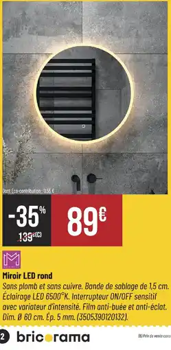Bricorama Miroir LED rond offre