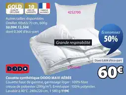 JYSK DODO Couette synthétique MAXI AÉRÉE offre