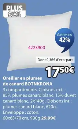 JYSK BOTNKRONA Oreiller en plumes de canard offre