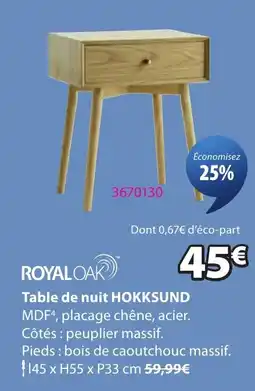 JYSK ROYAL OAK Table de nuit HOKKSUND offre