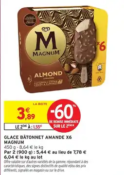Intermarché Hyper MAGNUM GLACE BÂTONNET AMANDE offre