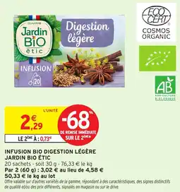 Intermarché Hyper Jardin Bio Étic Infusion Bio Digestion Légère offre
