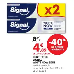 Bi1 Signal Dentifrice White Now 3en1 offre