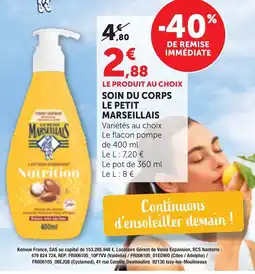 Maximarché LE PETIT MARSEILLAIS Lait Soin Hydratant Nutrition offre