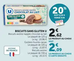 Maximarché U Biscuits avoine nappés chocolat au lait offre