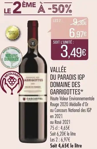 Match Vallée du paradis IGP domaine des garrigottes offre