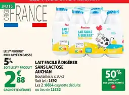 Auchan Auchan LAIT FACILE À DIGÉRER SANS LACTOSE offre