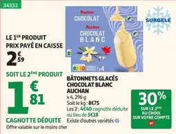 Auchan Auchan Bâtonnets glacés Chocolat blanc offre
