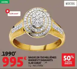Auchan BAGUE OR 750 MILLIÈMES RHODIÉ ET DIAMANTS offre