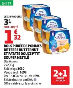 Auchan Nestlé bols puree de pommes de terre butternut et patate douce p'tit souper offre