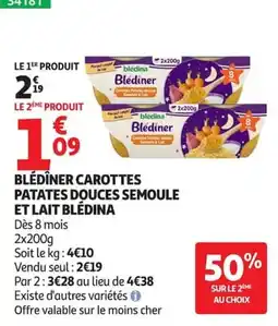Auchan Bledina blédiner carottes patatas douches semoule et lait offre