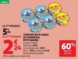 Auchan PETIT NAVIRE THON ENTIER À L'HUILE DE TOURNESOL offre