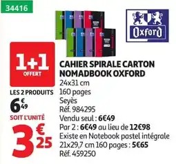Auchan Oxford CAHIER SPIRALE CARTON NOMADBOOK offre