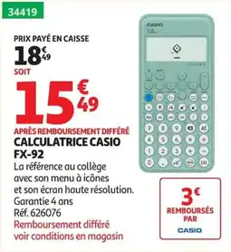 Auchan CASIO CALCULATRICE FX-92 offre