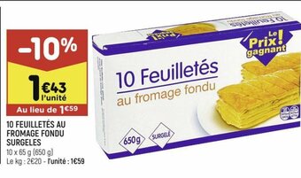 Leader Price 10 Feuilletés au Fromage Fondu Surgeles offre