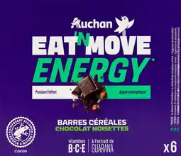 Auchan Auchan eatn move barre de céréales saveur chocolat noisettes eat'n move energy auchan offre