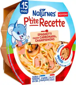 Auchan Naturnes spaghetti façon carbonara, champignons ptite recette naturnes offre
