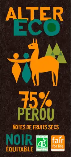 Auchan Alter eco tablette de chocolat noir 75% bio alter eco offre