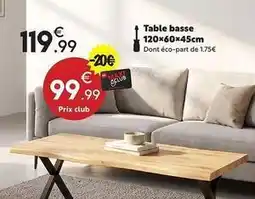 Maxi Bazar Table basse 120x60x45cm offre