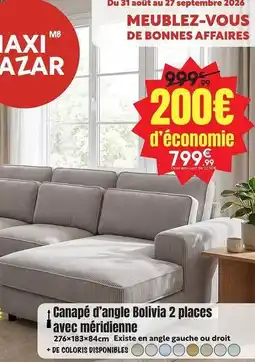 Maxi Bazar Canapé d'angle bolivia 2 places à avec méridienne offre