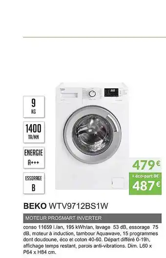 Copra Beko Wtv9712bs1w Moteur Prosmart Inverter offre