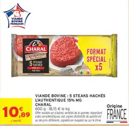 Intermarché Express CHARAL VIande bovine 5 steaks hachés l'authentique 15% mg offre