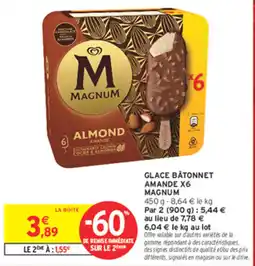 Intermarché Contact M MAGNUM GLACE BÂTONNET AMANDE offre