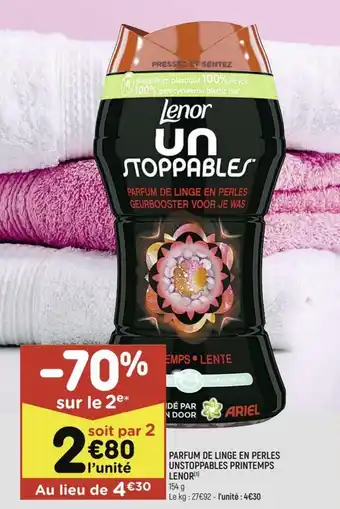 Leader Price Parfum de Linge en Perles Unstoppable Printemps Lenor offre