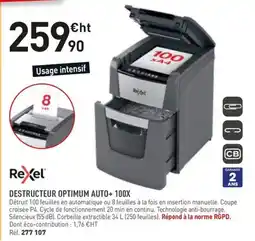 Hyperburo Rexel Destructeur Optimum Auto+ 100X offre