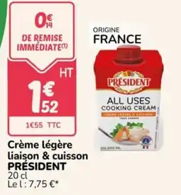 Promocash PRÉSIDENT Crème légère liaison & cuisson offre
