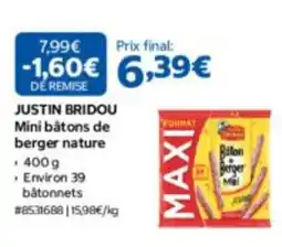 Costco JUSTIN BRIDOU Mini bâtons de berger nature offre