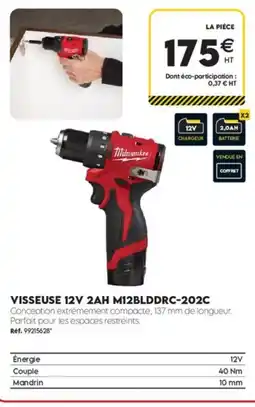 Tout faire matériaux Milwaukee visseuse 12v 2ah m12blddrc-202c offre