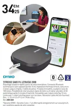 Hyperburo Dymo titreuse sans fil letratag 200b offre