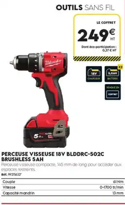 Tout faire matériaux Milwaukee perceuse visseuse 18v blddrc-502c brushless 5ah offre