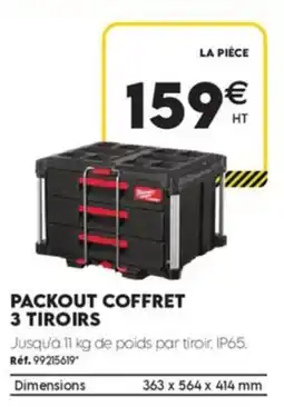 Tout faire matériaux MILWAUKEE PACKOUT COFFRET 3 TIROIRS offre