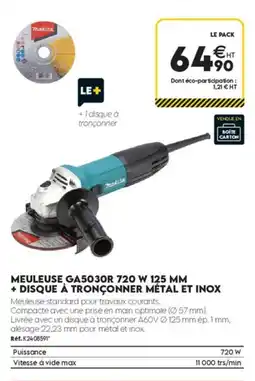 Tout faire matériaux Makita meuleuse ga5030r 720 w 125 mm + disque a tronconner metal et inox offre