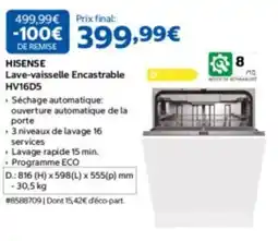 Costco HISENSE Lave-vaisselle Encastrable HV16D5 offre