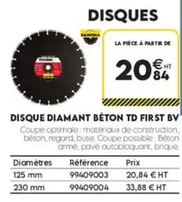 Tout faire matériaux SAMEDIA DISQUE DIAMANT BÉTON TD FIRST BV offre