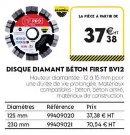 Tout faire matériaux SAMEDIA DISQUE DIAMANT BÉTON FIRST BV12 offre