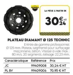 Tout faire matériaux SAMEDIA PLATEAU DIAMANT Ø 125 TECHNIC offre