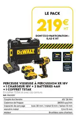 Tout faire matériaux Dewalt perceuse visseuse à percussion xr 18v + 1 chargeur 18v + 2 batteries 4ah + 1 coffret tstak offre