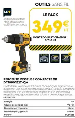 Tout faire matériaux Dewalt perceuse visseuse compacte xr dcd800e2t-qw offre