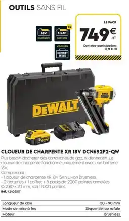 Tout faire matériaux Dewalt cloueur de charpente xr 18v offre