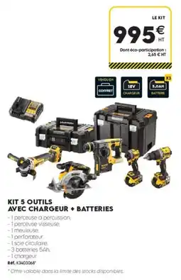 Tout faire matériaux Dewalt kit 5 outils avec chargeur + batteries offre